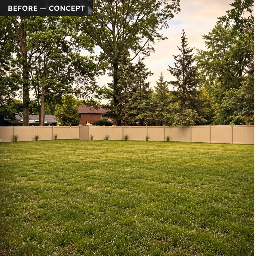 Sample backyard before transformation: bare patchy lawn